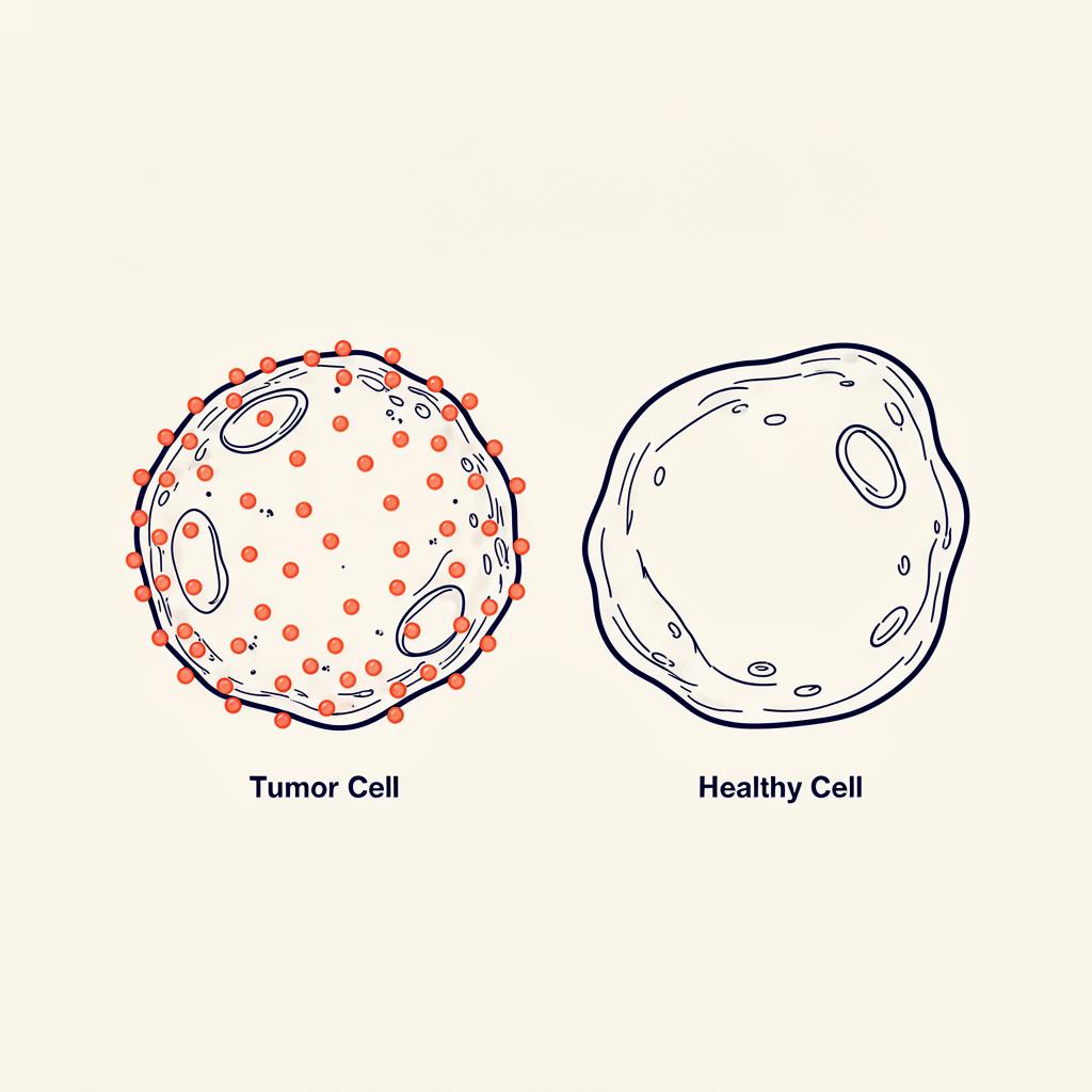 Schematic of STn on a tumor cell versus a healthy cell